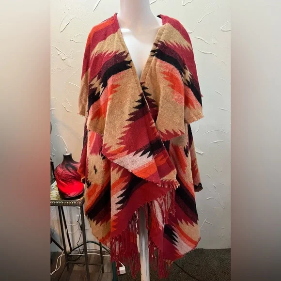 Free People Crossroads Aztec Poncho One Size - Picture 6 of 12